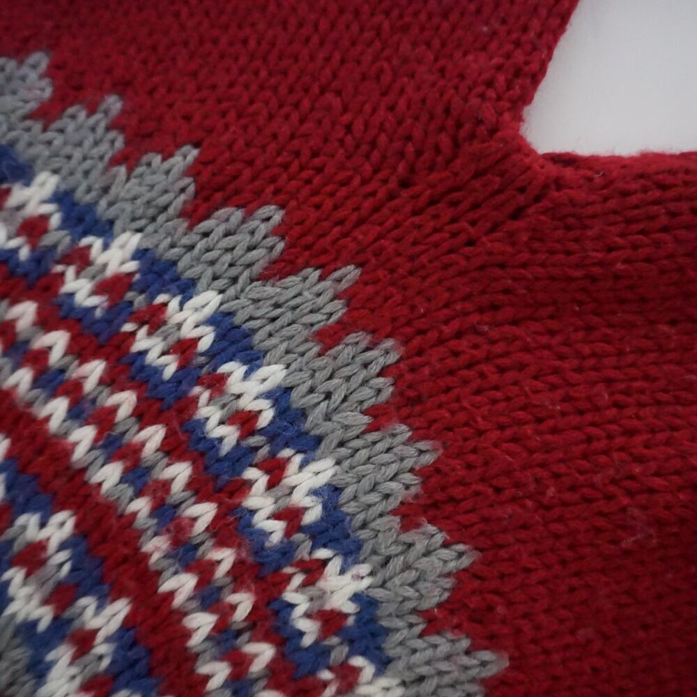 Vintage Sport Rally Red Fair Isle Nordic Pattern Knit Sweater Cabincore S - Picture 9 of 10